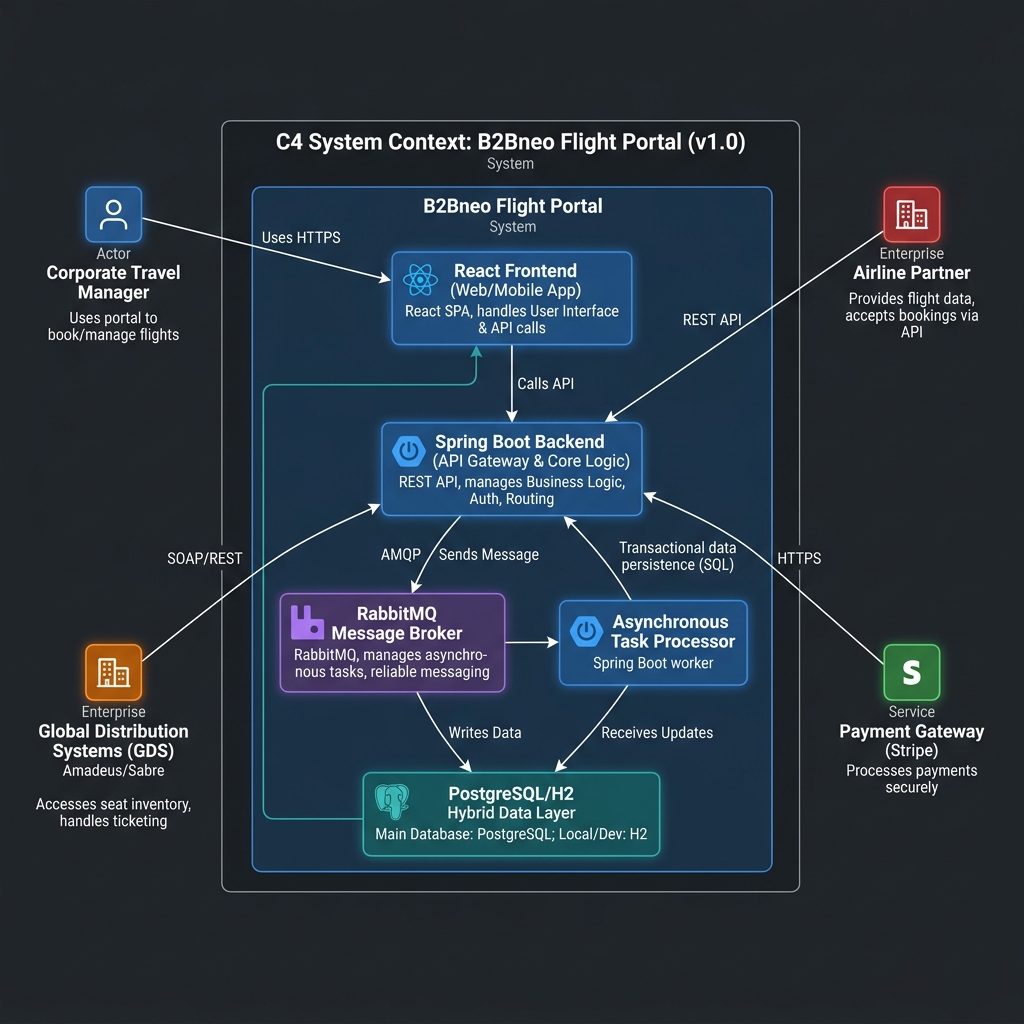 B2Bneo Flight Portal System Architecture Diagram