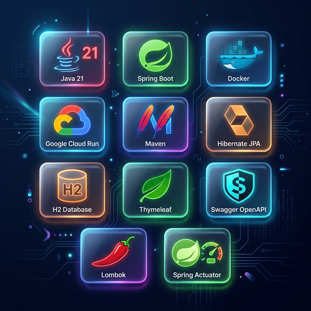 SpendSync Technologie-Stack – Java 21, Spring Boot 3, Docker, Google Cloud Run